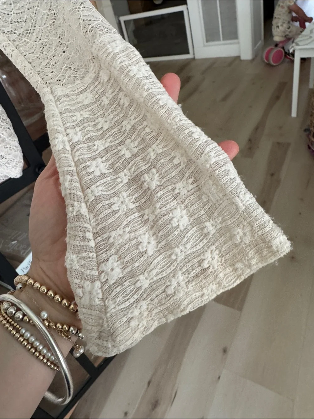 Free People lace long sleeve My Party Top Salt ruffle square neck cropped sheer